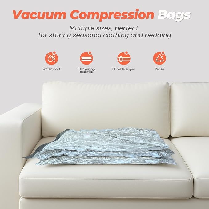 Vacbird Vacuum Seal Bags for Clothing with Rechargeable Cordless Pump, 15 Pack Vacuum Storage Space Saver Bags, Compression Packing for Clothes Bedding Blanket Pillows Comforters Luggage Travel - Image 9