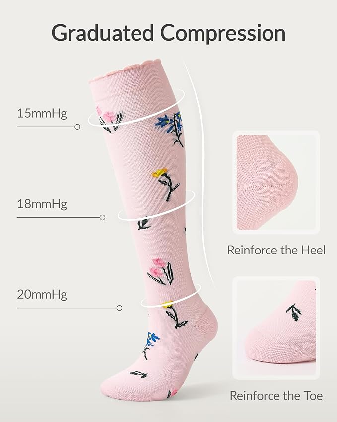 Jeasona Bamboo Viscose Compression Socks for Women 15-20 mmHg 3 Pack Cute Socks for Travel Nurses Pregnancy Daily Wear - Image 4