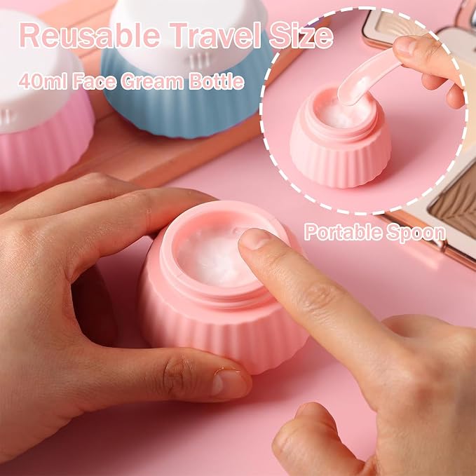 4 Pack Silicone Travel Cream Containers, Refillable Toiletry Jars | Leak Proof Design, Comes with Scoops, Labels & Clear Bag, Perfect for Travel Shampoo, Conditioner and Skincare Toiletries - Image 5