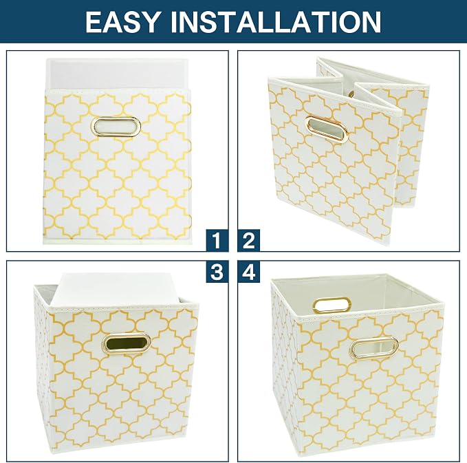 Fabric storage bins Cubes, Fabric Cube Organizer with Handle, Foldable Cube Bins for Cloth or Accessary Storage, 11x11x11, Set of 3, (Creamy-White Gold) - Image 6