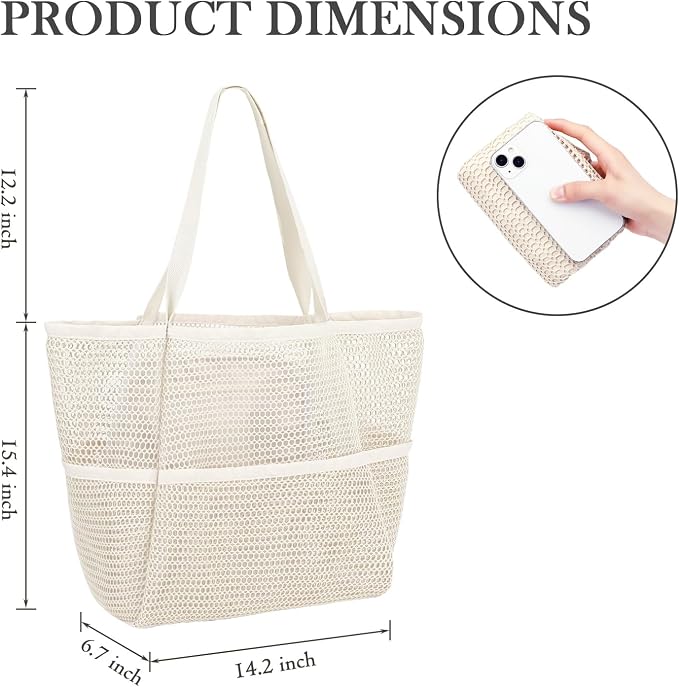 Fammart Mesh Beach Bag for Women, Summer Straw Tote Hobo Pool Bags with Zipper Pocket, Travel Vacation Cruise Essentials 2026 - Image 4
