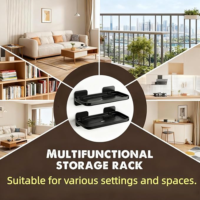 HINIHAO 2pc Wall Mounted Floating Shelf, Self Adhesive Small Shelf | No Drill Shelves for Wall, Floating Shelves Damage-Free Expand Walls Space for Living Room Kitchen Bathroom - Image 5