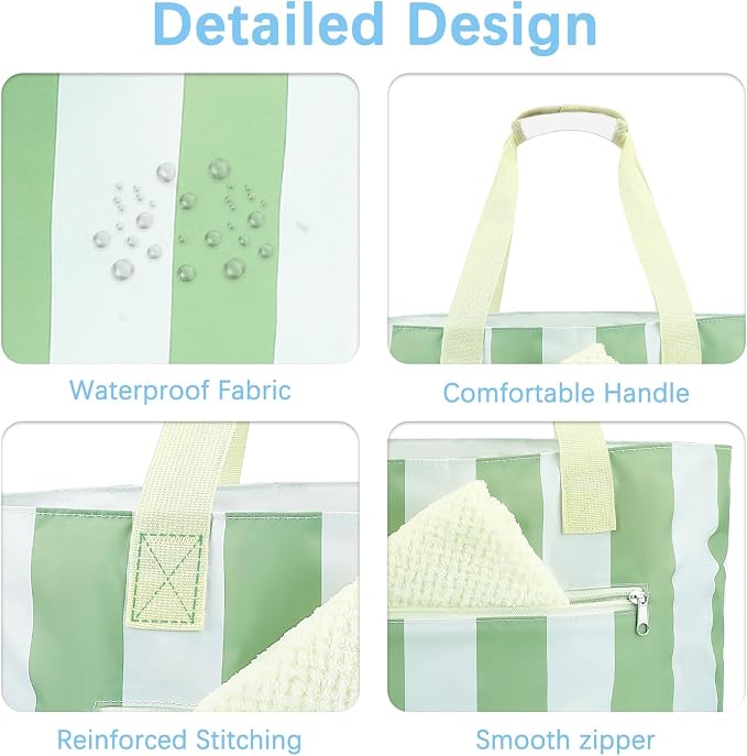 Fammart Mesh Beach Bag for Women, Large Beach Toy Pool Bag with Zipper Pocket, SandProof Cruise Essentials 2026 Family Travel - Image 6