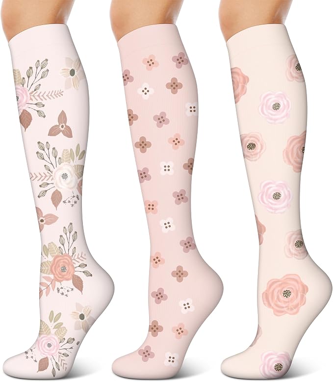 3 Pairs Compression Socks for Women & Men 15-20 mmHg- Best Support for Nurses, Running, Hiking, Recovery & Flight Socks by KXOVT