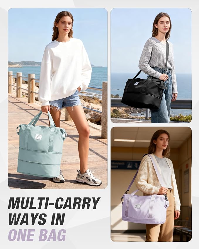Expandable Travel Duffle Bag for Women Men, Large Gym Bag Travel Tote Bags, Waterproof Carry On Personal Item Bag Airline Approved, Workout Weekender Bag for Overnight Trip with Luggage Sleeve, Purple | Waterproof Carry On Personal Item Duffel Bag 40L ... - Image 2