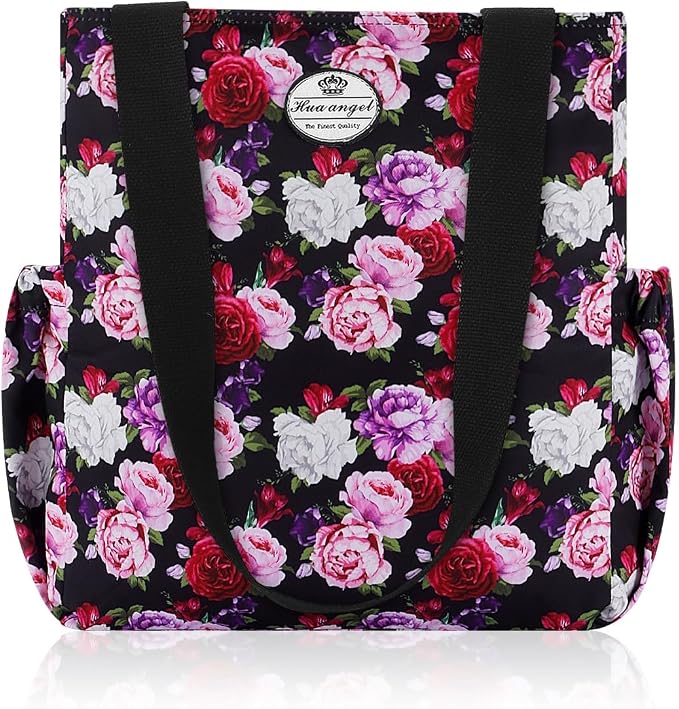 HUA ANGEL Floral Tote Bag - Casual Shoulder Bag Daily Tote Bag with Zipper Gym Travel Shopping Work Handbag for Women by Huaangel