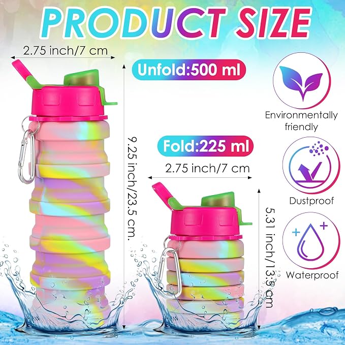 5 Pack Collapsible Water Bottles 17 oz Silicone Portable Lightweight Foldable Water Bottle with Carabiner Leakproof Reusable for Travel Camping Hiking Cycling Sport Outdoor(Colorful) - Image 2