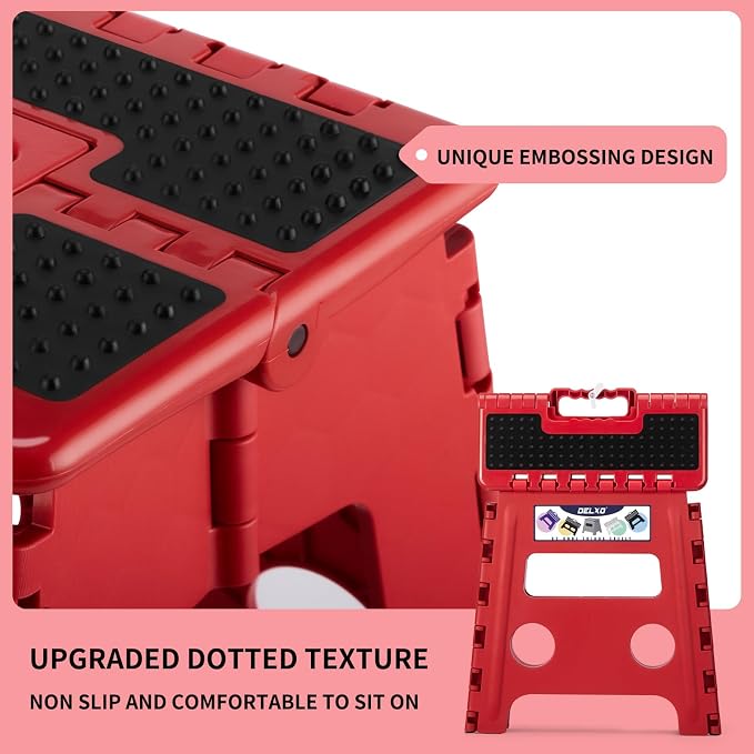 Delxo Folding Step Stool 13 Inch,300 Lbs Step Stool for Adults Red | Foldable Step Stool 13",Non-Slip Foot Stools with Handle,Lightweight Collapsible stools for Kitchen,Bathroom,Bedroom,Garden - Image 5