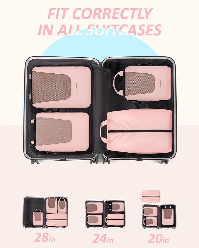 BAGSMART Compression Packing Cubes for Travel, 6/5/4set Lightweight Packing Organizers, Summer Travel Essentials Suitcase Organizer Bags Set - Image 3