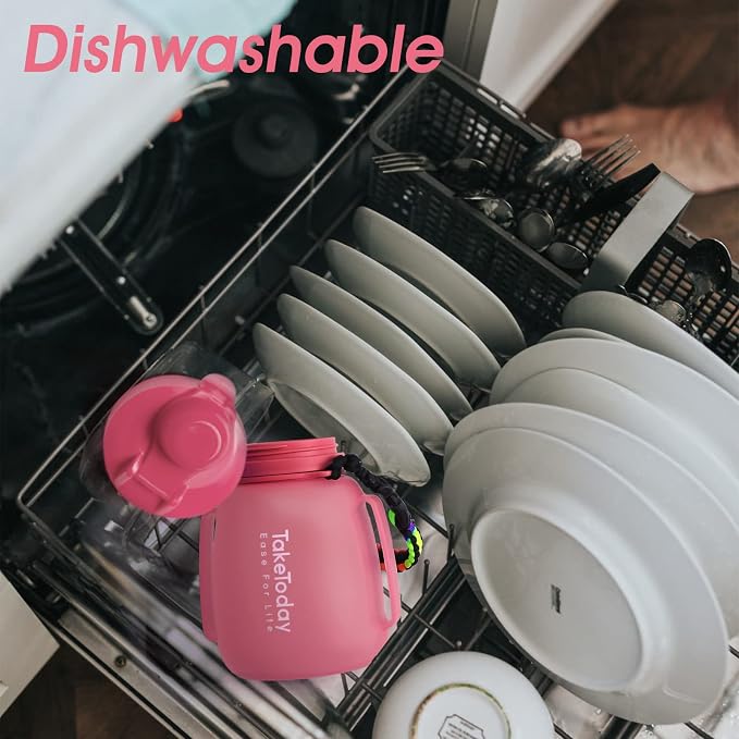 TakeToday Collapsible Water Bottles for Outdoor, 40oz, Pink | Time Marker, BPA-Free Silicone, Folds for Travel, Paracord Handle for Hiking, Gym, Camping, Leakproof - Image 7
