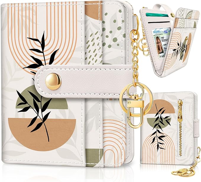 Jogjam Abstract Boho Leaves Rfid Women Wallet, Small Credit Card Holder | PU Leather Bifold Cash Zipper Coin Pocket ID Window, for Female Ladies Teen Girls Girly Gifts by Jogjam