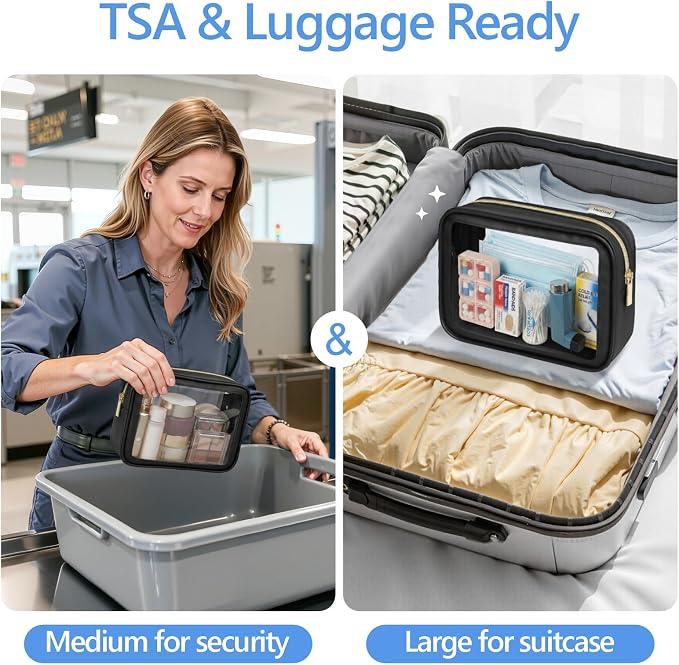 Clear Makeup Bag Foldable - TSA Approved Toiletry Bag for Travel | Metal Zipper, Reinforced Seam, Water Resistant, Medium for Carry-on, Large for Checked Luggage, for Car Storage Organizer - Image 2
