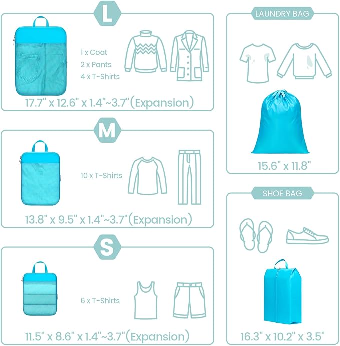 Cambond Compression Packing Cubes for Travel - Luggage Suitcase Organizer | Compression Zip Design for Space-saving, Expandable, Lightweight, Keep Clothes Sorted, Luggage Space Tidy, Carry on Pack Fast - Image 2