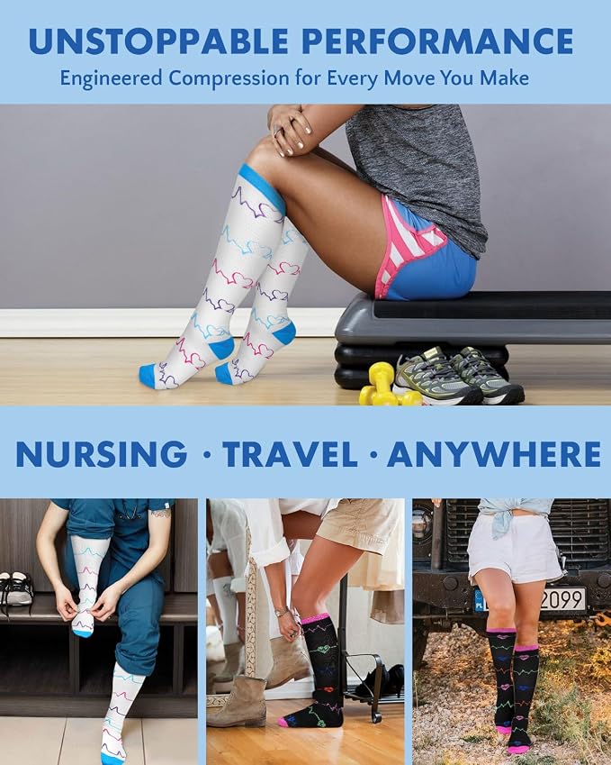 Compression Socks for Women 15-20 mmHg, 2 Pairs | Graduated Support, Knee High Fit, Polyester Stretch, Circulation Comfort, Nurses, Travel, Athletes, Flight, Daily, Patterned - Image 6
