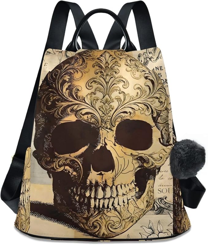 ALAZA Skull Floral Tatto Halloween Backpack Purse for Women Anti Theft Fashion Back Pack Shoulder Bag by ALAZA