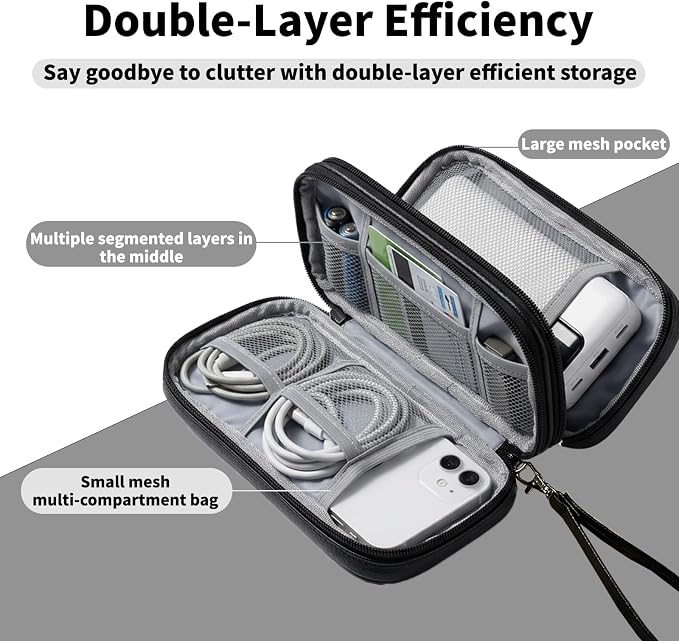 Leather Electronic Organizer Bag, Waterproof Travel Tech Pouch for Cord, Cable, Charger, Phone & Accessories (Pink) - Image 2