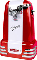 Nostalgia Retro Electric Can Opener for Kitchen with Magnetic Lid Remover, Knife Sharpener, and Soda or Beer Bottle Opener, Red by Nostalgia