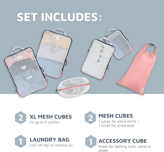 TRIPPED Travel Gear Large Compression Packing Cubes with Mesh 6-Piece Set | See-Through Mesh Organizers Maximize Space While Keeping Clothes and Travel Gear Organized and Easy to Find - Image 2
