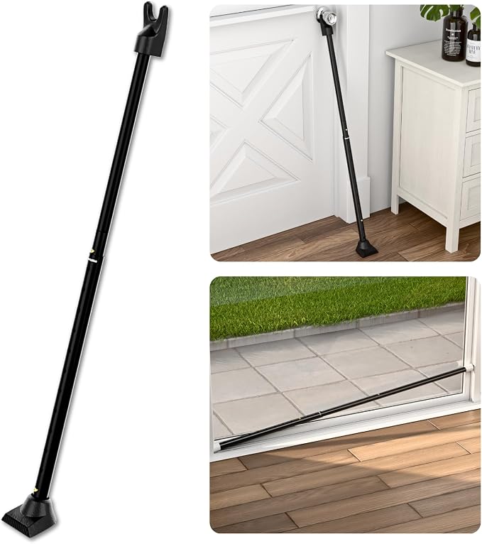 SECURITYMAN 3-in-1 Door Security Bar, Security Door Stoppers & Door Barricade – Heavy Duty Adjustable Iron Security Lock Bar for Home Defense, Apartment & Travel Safety (1 Pack - Black) by SECURITYMAN