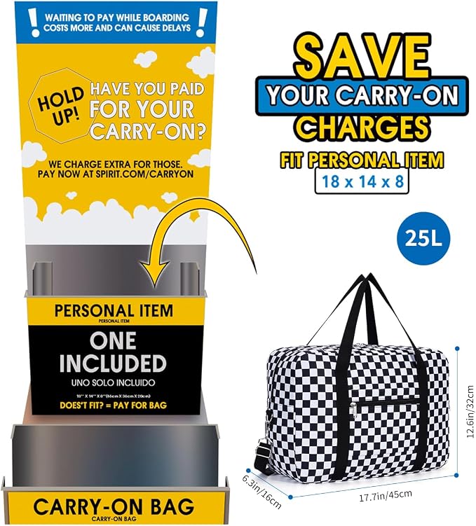 For Spirit Airlines Personal Item Bag Foldable Travel Duffel Bag Tote Carry on Luggage Duffle Overnight for Women and Men - Image 2