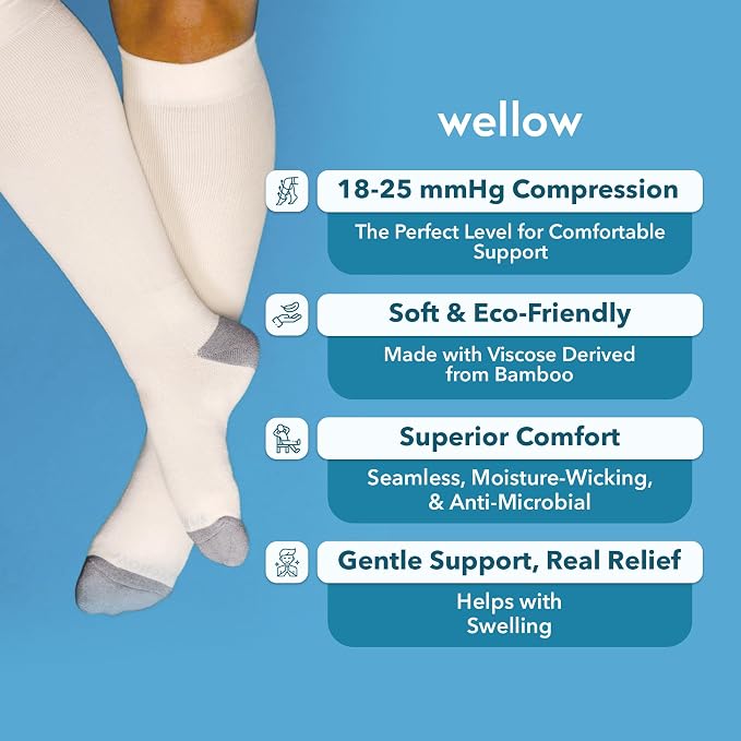 Wellow Knee High Compression Socks for Men & Women, 18–25 mmHg, Bamboo Viscose, Swelling Relief - Image 4