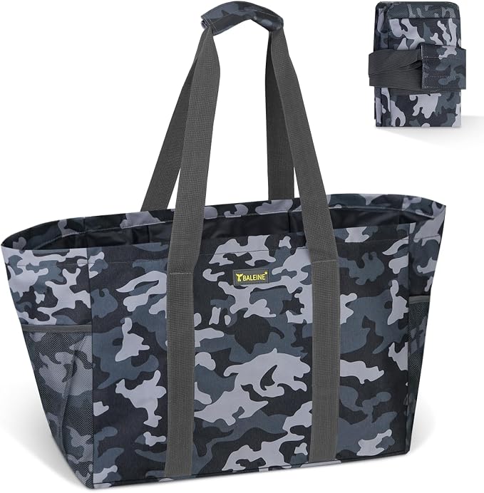 BALEINE Soft 9 Gallon Extra Large Utility Tote, Foldable Reusable Storage Bag (Grey Camouflage) by BALEINE