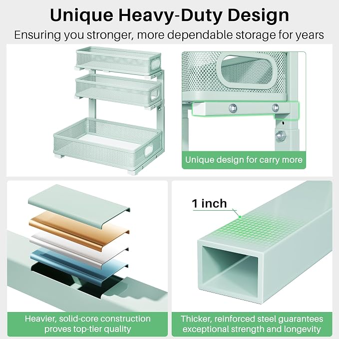 Under Sink Organizer, 2-Pack 3-Tier Height Adjustable Thickened Metal Pull out Cabinet Organizer Shelf, Slide out Storage Drawer Rack for Bathroom Kitchen Pantry Home Organization, LightBlue - Image 6