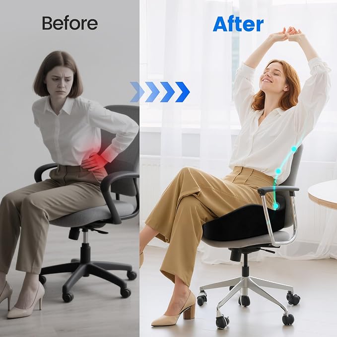 Seat Cushion, Non-Slip Memory Foam Chair Cushion for Taibone, Black/X-Large | Chair Pillow with Handles for Car Office Chair, Tailbone/Sciatica Easing& Post-Surgery Recovery Chair Cushion - Image 4