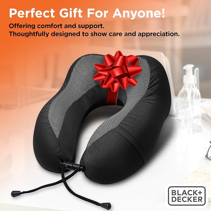 BLACK+DECKER Cooling Gel Memory Foam Neck Pillow – Travel Pillow for Plane, Car & Train – Ergonomic Neck Support, Slow Rebound Memory Foam, Washable Cover, Universal Fit, Black - Image 7