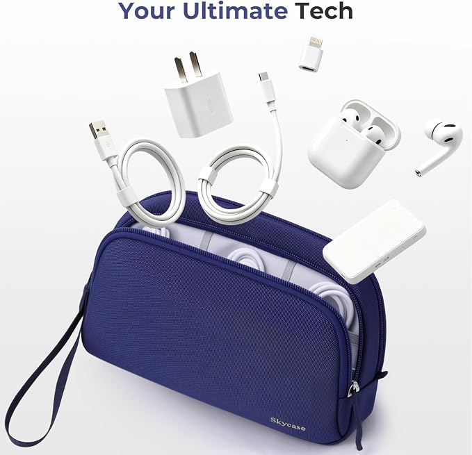 Skycase Travel Cable Organizer - Lightweight Water Resistant Dual-Layer Tech Pouch with Wrist Strap 9 Compartments Electronic Organizer Travel Case for Charger Cord Hard Drive,Small,Blue - Image 5