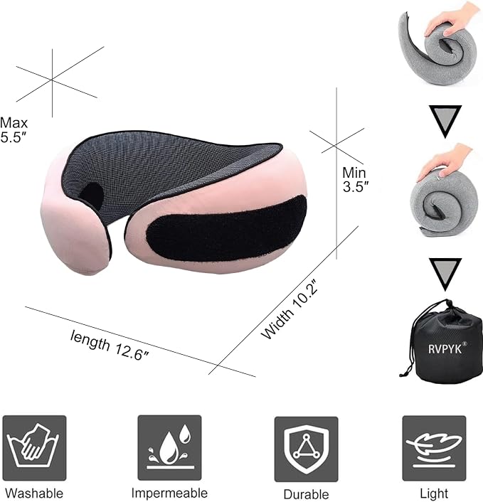 Travel Neck Pillow for Airplanes, 100% Pure Memory Foam Travel Pillow, 360° Support Ergonomic Design, Portable Airplane Pillow with Washable Cover, Perfect for Airplanes, Car & Office - Image 4