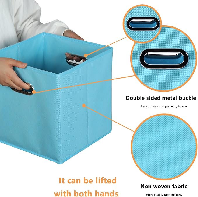 Yunkeeeper storage bins Cubes, Fabric Cube Organizer with Handle, Foldable Cube Bins for Cloth or Accessary Storage, 11x11x11, Set of 3, (Blue) - Image 4