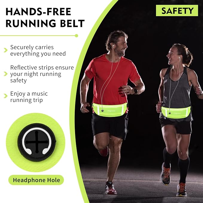 Slim Running Belt Fanny Pack, Waist Pack Bag for Women Men, Running Pouch for Phone Waterproof Reflective with 3 Pouches, Running Phone Holder for Sports, Traveling (Green) - Image 5