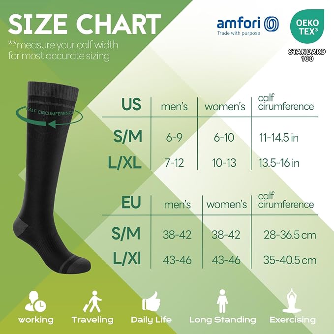 SONORAN Bamboo Viscose Compression Socks for Women & Men (3 Pairs) 15-20 mmHg Knee High Support for Nurses, Travel, Pregnant - Image 6