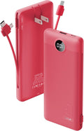 Portable Charger Built-in Cables and AC Wall Plug, VRURC USB C Power Bank 10000mAh, Travel Battery Portable Phone Charger Compact Lightweight External Battery Pack for SmartPhones,Tablets-Viva Magenta by Home