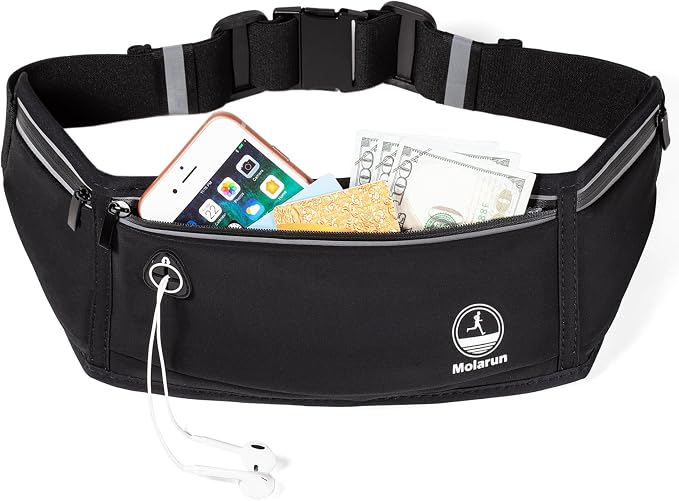 Slim Running Belt Phone Holder Fanny Packs for Women Men - Black | Jogging Pouch, For Hiking Cycling Workout, Travelling Money Belt, Phone Holder - Image 2