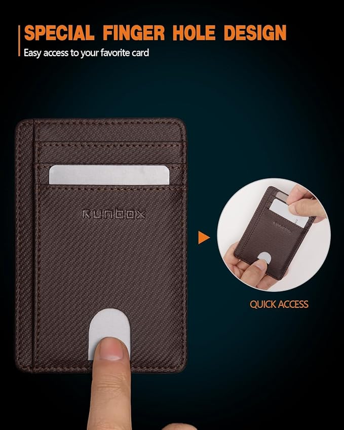 RUNBOX Slim Wallet for Men and Women, RFID Blocking Leather Card Holder | Minimalist 8-slot design fits IDs and credit cards in a thin profile for front pockets, purses, pants and travel - Image 3