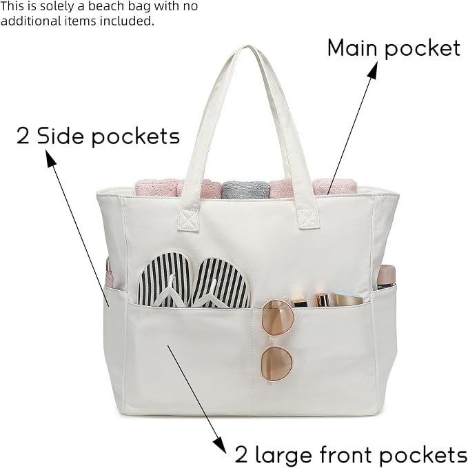 LEDAOU Large Beach Bag for Women, Waterproof Sandproof Tote Bag with Zipper | 36L Pool and Swim bag with Zipper, Wet/Dry pocket and 7 Pockets for Beach Days, Cruises, Vacations and Family travel - Image 6
