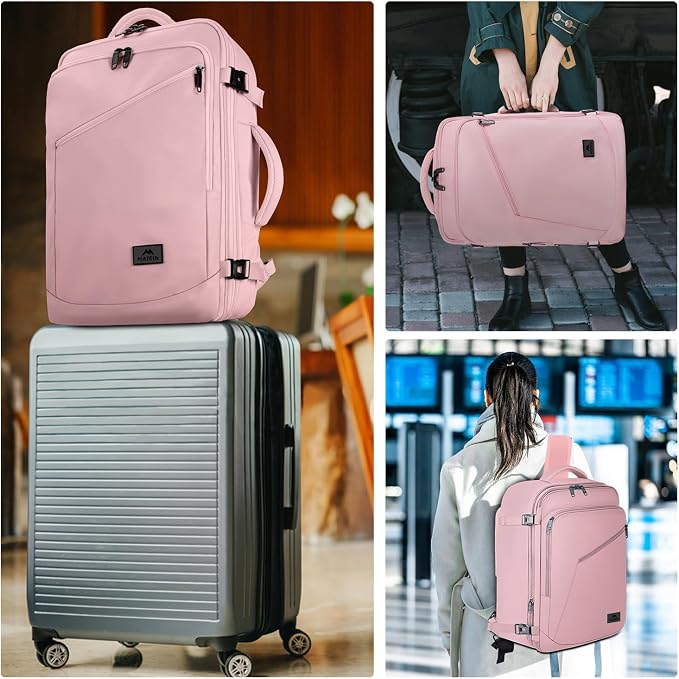 MATEIN Pink Travel Backpack for Womens, 45L Extra Large Carry on Backpack | Fits Overhead Bin, Expandable Cute Weekneder Daypack, Adjustable Shoulder Strap, Gifts for Travelling, International Trip - Image 7