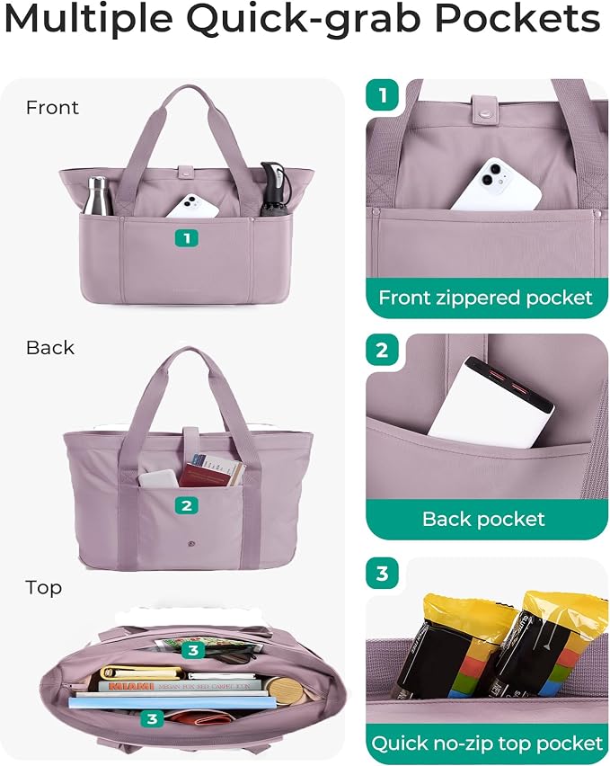 BAGSMART Tote Bag for Women, Foldable Tote Bag With Zipper Travel Shoulder Bag Handbag for Work - Image 5