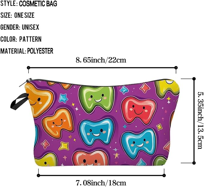 Livel lhood Colorful Cartoon Teeth Small Makeup Zipper Bag | Cartoon Teeth Printed Cosmetic Organizer Pouch, Cartoon Teeth Gift for Women Friends - Image 2