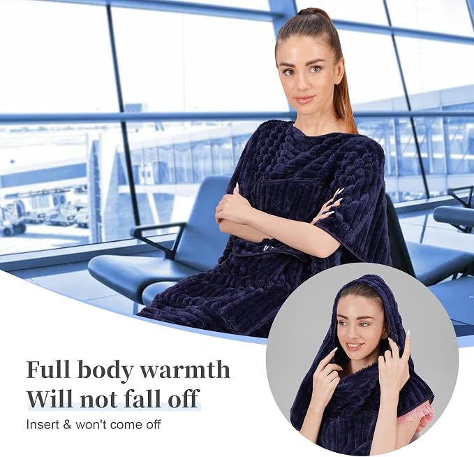Travel Pillow and Blanket Set Travel Blanket Airplane Compact with Bag Travel Blanket Airplane Travel Essentials Car Blankets for Adults (Navy Blue) - Image 2