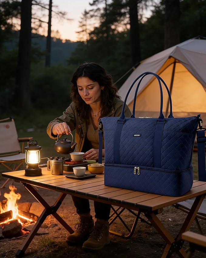HOTOR Travel Duffel Bag - Weekender Bags for Women, Carry On Gym Tote Bags | with Toiletry Bag & Shoe Compartment, Overnight Bag for Travel Essentials, Travel Accessories, Dark Blue, 13.4"×17.3"×7.9" - Image 2