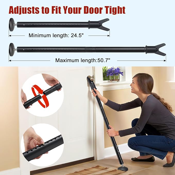 2 Pack Door Security Bar, Heavy Duty Door Brace for Front Doors, Sliding Doors & Windows, 24.5"-50.7" Adjustable Door Stopper with Anti-Slip Base for Home, Travel, Hotel & Dorm Security - Image 4
