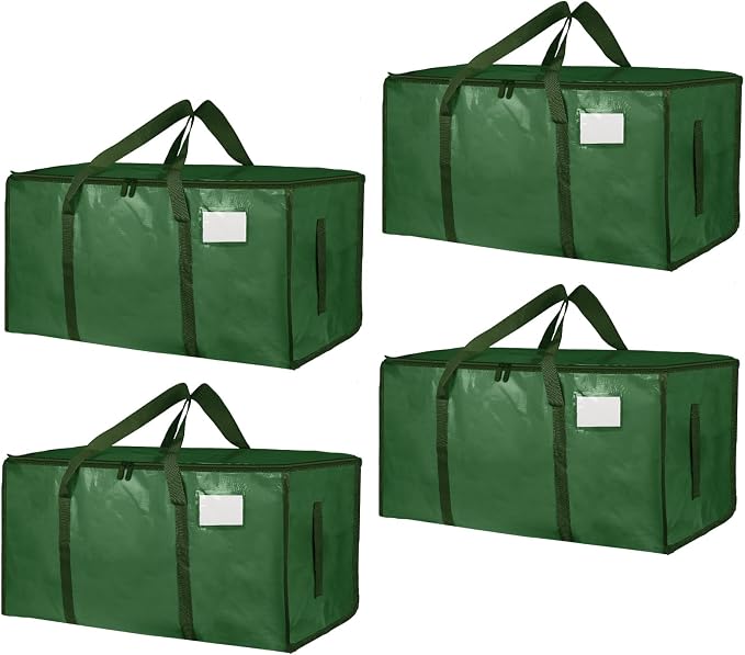 4 Pack-Extra Large Heavy Duty Moving Bags - Waterproof Storage Totes with Handles & Zippers, Foldable for College Dorm, Storage (olive green) by Unknown