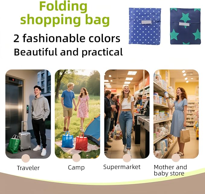 2 Pack Reusable Foldable Grocery Bags - Waterproof 20x14 Inch Tote with Pockets - Image 6