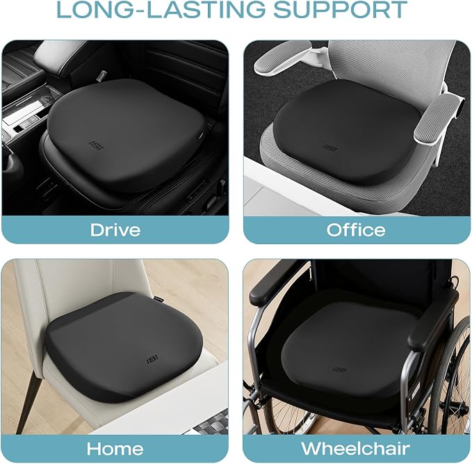 Skechers Seat Cushion Premium Gel & Memory Foam-Office Chair Cushion for Tailbone Pain Relief,Butt Pillow for Office Chair,Car seat Cushion,Long Sitting Office Workers,and Car Drivers,Black - Image 6