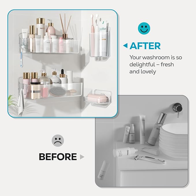 Nieifi Adhesive Shower Shelves, Clear, 4 Pieces | Rustproof ABS, Large Capacity, Removable Design, Easy-Clean, No Drilling Shower Organizer for Bathroom Storage & Home Decor - Image 8