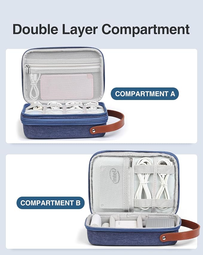 Electronic Organizer Travel Case, Double Layer Tech Organizers | Hard Shell Zipper Case for Electronics, Travel Essentials, Blue (External Size 8.5 x 5.9 x 3.1 Inch) - Image 2