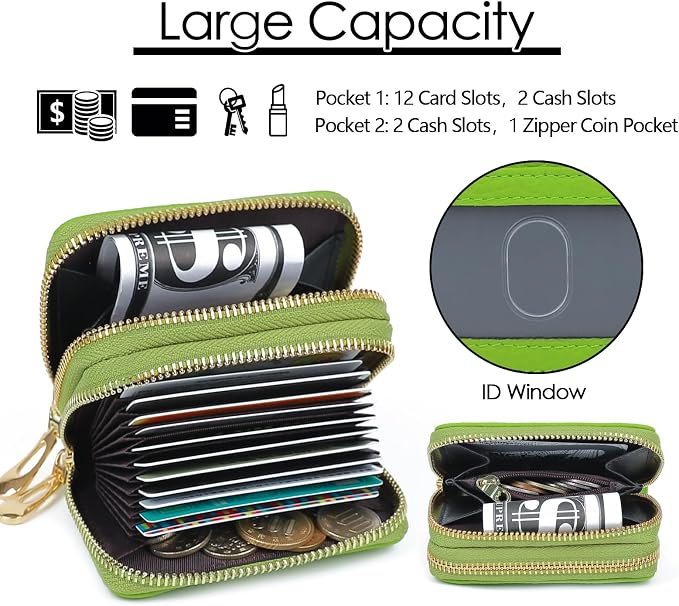 imeetu RFID Credit Card Holder, Small Card Wallet Women, Leather Card Case | Genuine Leather Women's Card & id Cases, Change Coin Purse with Zipper Keychain id Window, 20 Colors & 3 Styles, Daily, Gifts - Image 4